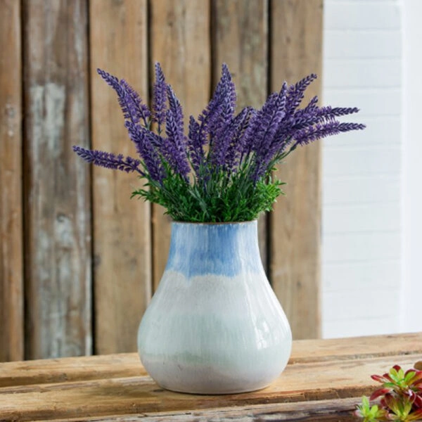 Artekko Silk Διακοσμητικό Κεραμικό Βάζο σε Μπεζ και Μπλε Αποχρώσεις (23x23x25.5)cm