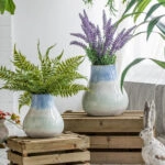 Artekko Silk Διακοσμητικό Κεραμικό Βάζο σε Μπεζ και Μπλε Αποχρώσεις (23x23x25.5)cm