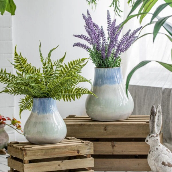 Artekko Silk Διακοσμητικό Κεραμικό Βάζο σε Μπεζ και Μπλε Αποχρώσεις (23x23x25.5)cm