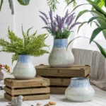 Artekko Silk Διακοσμητικό Κεραμικό Βάζο σε Μπεζ και Μπλε Αποχρώσεις (23x23x25.5)cm