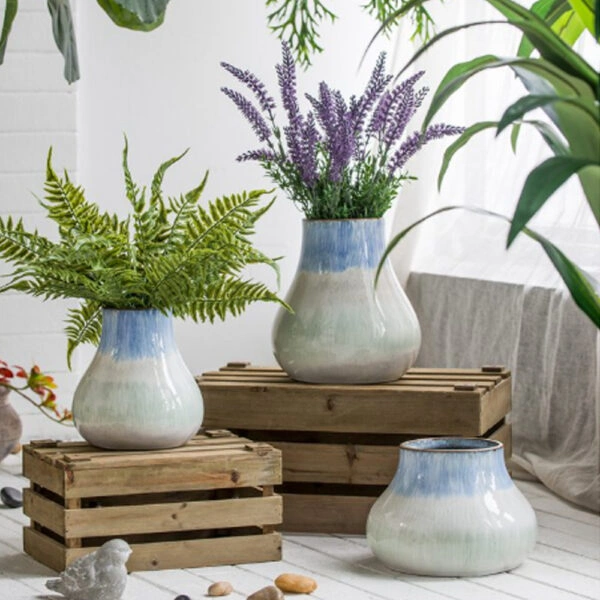 Artekko Silk Διακοσμητικό Κεραμικό Βάζο σε Μπεζ και Μπλε Αποχρώσεις (23x23x25.5)cm