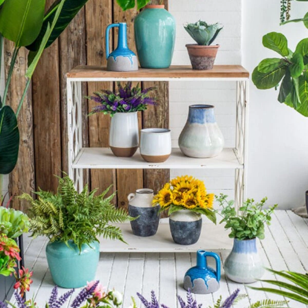 Artekko Silk Διακοσμητικό Κεραμικό Βάζο σε Μπεζ και Μπλε Αποχρώσεις (23x23x25.5)cm