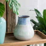 Artekko Silk Διακοσμητικό Κεραμικό Βάζο σε Μπεζ και Μπλε Αποχρώσεις (23x23x25.5)cm