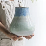 Artekko Silk Διακοσμητικό Κεραμικό Βάζο σε Μπεζ και Μπλε Αποχρώσεις (23x23x25.5)cm