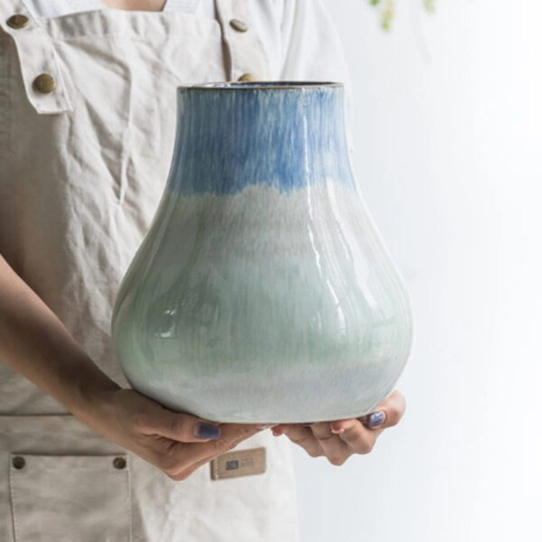 Artekko Silk Διακοσμητικό Κεραμικό Βάζο σε Μπεζ και Μπλε Αποχρώσεις (23x23x25.5)cm