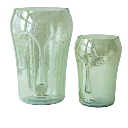 Artekko Face Μπεζ Γυάλινα Διακοσμητικά Βάζα (20x20x28)cm 2pcs