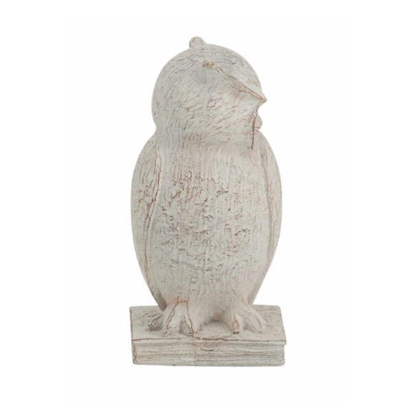 Artekko Owl Διακοσμητική Κουκουβάγια Ρητίνης σε Λευκή Πατίνα (10.5x9.5x20)cm
