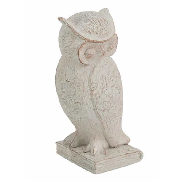 Artekko Owl Διακοσμητική Κουκουβάγια Ρητίνης σε Λευκή Πατίνα (10.5x9.5x20)cm