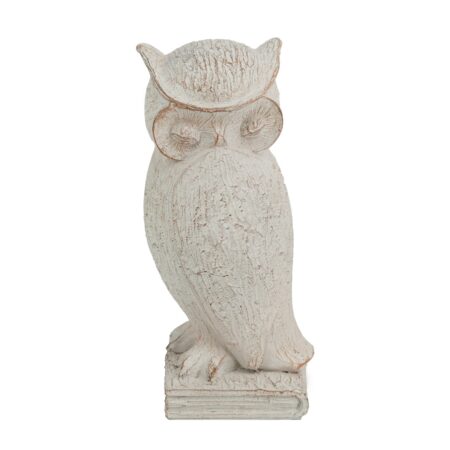 Artekko Owl Διακοσμητική Κουκουβάγια Ρητίνης σε Λευκή Πατίνα (10.5x9.5x20)cm
