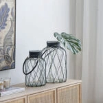 Clear Βάζο Διάφανο Γυάλινο με Μεταλλικό Πλέγμα