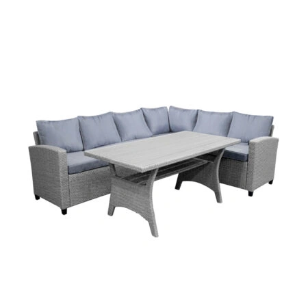 Σαλόνι με αναστρέψιμο καναπέ Flashy pakoworld σετ 3τμχ ύφασμα ανθρακί-rattan ανθρακί