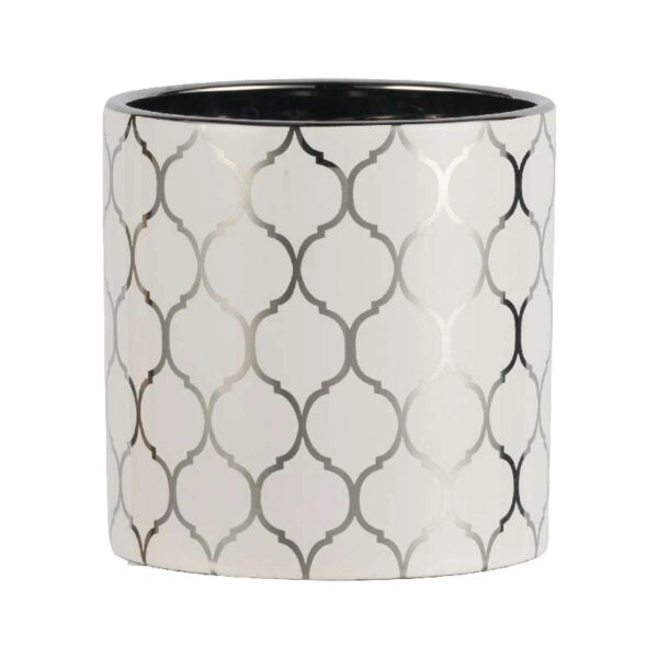 Artekko Silver Κεραμικό Κασπώ σε Λευκό με Ασημί (12x12x12)cm