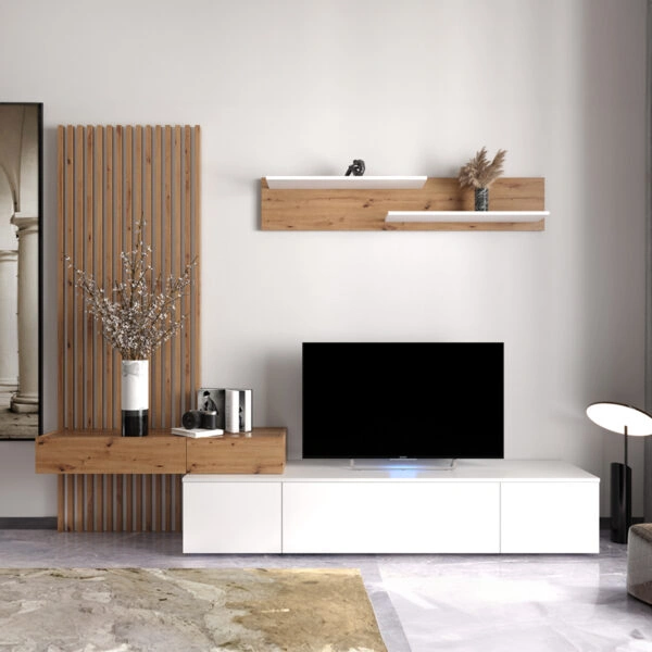 Σύνθετο σαλονιού Litende  sonoma-λευκό μελαμίνης 210x42x199.5εκ