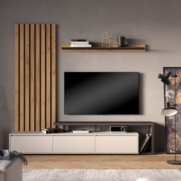 Σύνθετο σαλονιού Claironse  σε φυσική απόχρωση-ανθρακί-ανοιχτό γκρι 225x37.6x210εκ