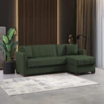 Γωνιακός καναπές-κρεβάτι αναστρέψιμος με αποθηκευτικό χώρο Alaska  πράσινο ύφασμα 204x143x83εκ