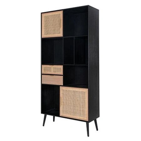 Artekko Cons Βιβλιοθήκη MDF Ψάθα Μαύρο Φυσική Απόχρωση (90.5x36x190)cm