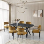 Ares Τραπέζι με Plexiglass/MDF Εφέ Μαρμάρου και Μεταλλική Βάση Μαύρα Πόδια (183x93x75)cm