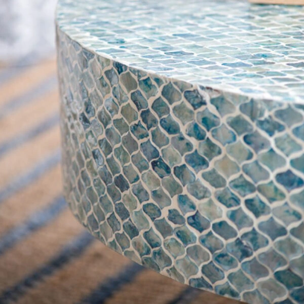 Ivory Τραπέζι Σαλονιού MDF/Capiz Άσπρο/Γαλάζιο (89x89x41)cm