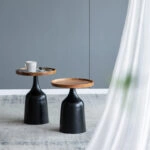 Sergilis Τραπέζι Βοηθητικό από Ξύλο Ακακίας/Αλουμίνιο Καφέ/Μαύρο (38x38x49.5)cm Σετ/2