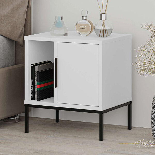 Κομοδίνο Glynn χρώμα λευκό 45x35x50εκ.