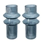 Artekko Fluted Μπλε Ημιδιάφανο Διακοσμητικό Βάζο με Ραβδώσεις (19x19x31)cm 2pcs