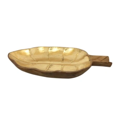 Artekko Woody Ξύλινη Διακοσμητική Πιατέλα σε Φυσική Απόχρωση με Χρυσό (40x26x6)cm