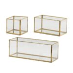 Artekko Boxes Διακοσμητικό Δοχείο Δίσκος Μέταλλο Γυαλί Χρυσό (35.6x12.7x12.7)cm Σετ/3