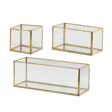 Artekko Boxes Διακοσμητικό Δοχείο Δίσκος Μέταλλο Γυαλί Χρυσό (35.6x12.7x12.7)cm Σετ/3