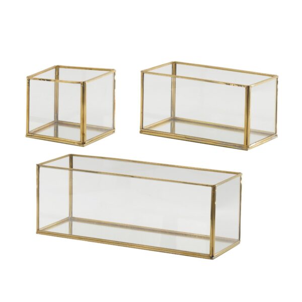 Artekko Boxes Διακοσμητικό Δοχείο Δίσκος Μέταλλο Γυαλί Χρυσό (35.6x12.7x12.7)cm Σετ/3