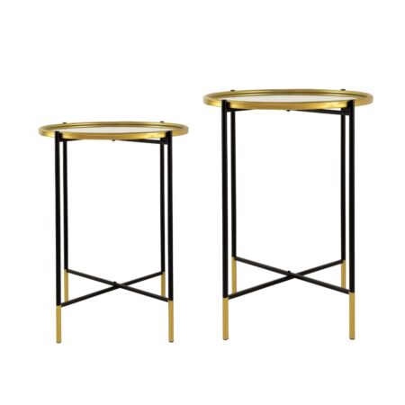 Artekko Irregular Χρυσά Βοηθητικά Τραπέζια με Καθρέπτη και Μαύρες Λεπτομέρειες (46x46x60)cm 2pcs