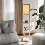 Φωτιστικό δαπέδου ξύλινο - πλαστικό χρώμα μπεζ 29x25x137εκ.