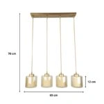 Φωτιστικό οροφής Kenedy  E27 μεταλλικό - γυάλινο τετράφωτο χρώμα χρυσό 65x5x70εκ.