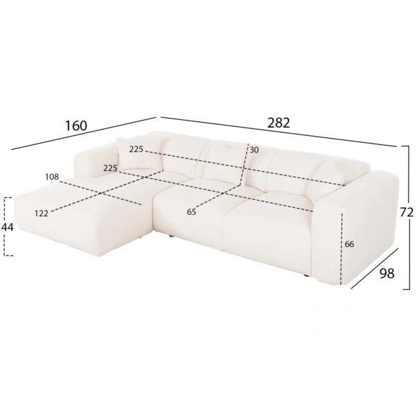 ΚΑΝΑΠΕΣ ΓΩΝΙΑ (ΑΡΙΣΤΕΡΗ) BRICKEN HM3275.02L ΕΚΡΟΥ ΥΦΑΣΜΑ 110-282x98-160x72Υεκ.