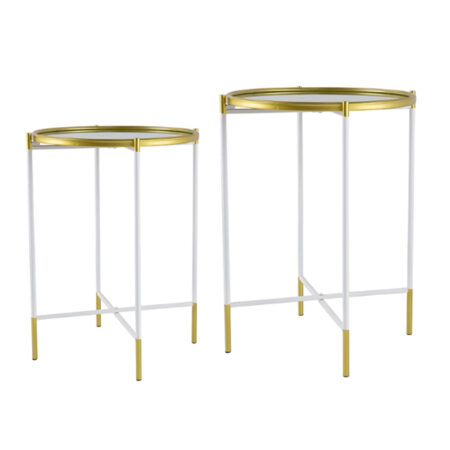Artekko Hannes Τραπέζι Βοηθητικό με Καθρέπτη Μέταλλο Γυαλί Λευκό Χρυσό (45x45x60)cm Σετ/2