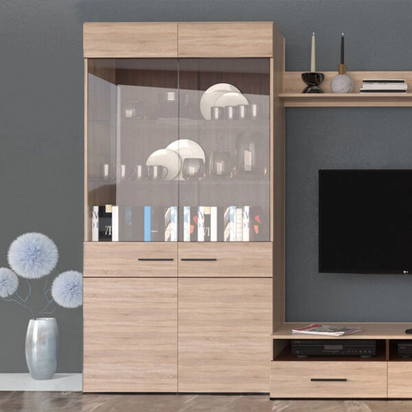 Βιτρίνα Δίφυλλη Solo 100x41x197cm Sonoma με Wenge και MDF Καμπυλωτό τελείωμα στις πόρτες