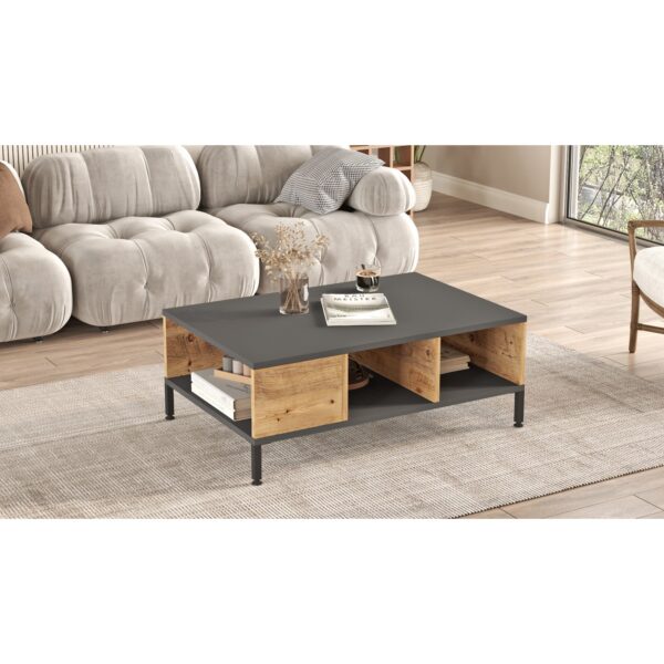 Τραπεζάκι Σαλονιού ANGEL Πεύκο/Ανθρακί Μοριοσανίδα/Μέταλλο 90x60x33.1cm