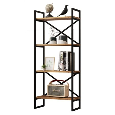 Βιβλιοθήκη LOTHIAN Πεύκο/Μαύρο Μοριοσανίδα/Μέταλλο 55x30x138cm
