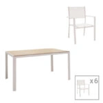 Τραπεζαρία Zacreta-Nares σετ 7τεμ αλουμίνιο-textilene σε λευκή απόχρωση