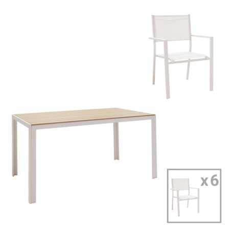 Τραπεζαρία Zacreta-Nares σετ 7τεμ pakoworld αλουμίνιο-textilene σε λευκή απόχρωση