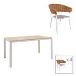 Τραπεζαρία Nares-Raven A σετ 5τεμ  λευκό αλουμίνιο και plywood σε φυσική απόχρωση 140x80x72.5εκ