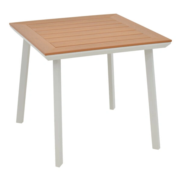 Τραπεζαρία Synergy-Lush σετ 3τεμ λευκό αλουμίνιο και plywood σε φυσικό χρώμα 80x80x74εκ