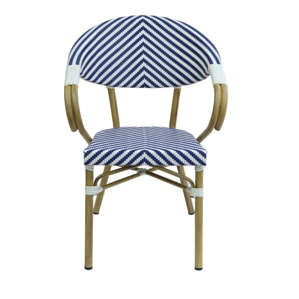 Πολυθρόνα Isaia  στοιβαζόμενη φυσικό αλουμίνιο-λευκό και μπλε pe rattan 57x57x83εκ