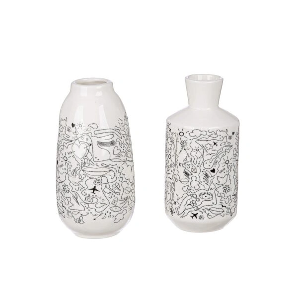 Βάζο Modern Art Λευκό Πορσελάνη Φ7.5x15cm Σε 2 Σχέδια