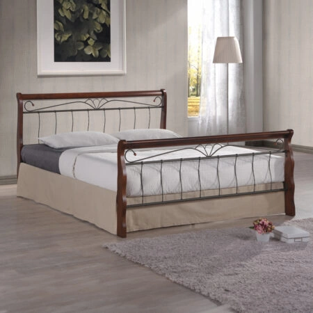 Κρεβάτι διπλό Verpen  ξύλο σε καρυδί απόχρωση-μαύρο μέταλλο 150x190εκ