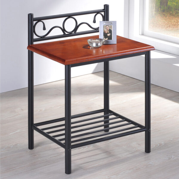 Κομοδίνο Kellien ξύλο σε καρυδί απόχρωση-μαύρο μέταλλο 45x35x62εκ