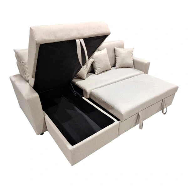 Γωνιακός καναπές-κρεβάτι με αποθηκευτικό χώρο και αναστρέψιμος Sorno  γκρι-μπεζ ύφασμα 224x146x90εκ