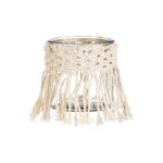 Κηροπήγιο Με Μακραμέ Διακόσμηση Διάφανο/Μπεζ Γυαλί 10x10x10cm