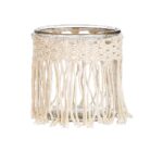 Κηροπήγιο Με Μακραμέ Διακόσμηση Διάφανο/Μπεζ Γυαλί 12x12x12cm