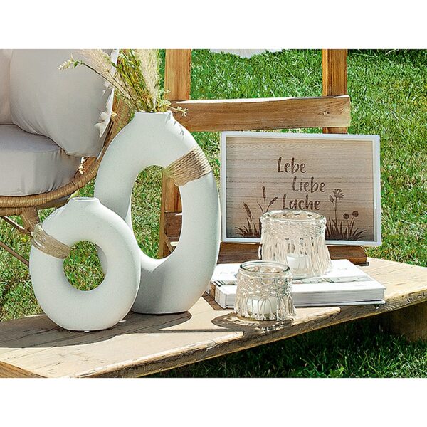 Κηροπήγιο Με Μακραμέ Διακόσμηση Διάφανο/Μπεζ Γυαλί 12x12x12cm