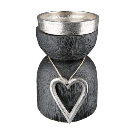 Κηροπήγιο Με Καρδιά Μαύρο Αλουμίνιο/Ξύλο Φ8x13cm